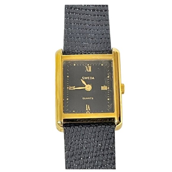 Sweda quartz watch with black leather band. - Picture 1 of 5